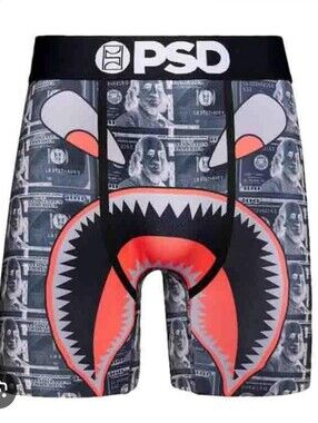 -- PSD Men’s Shark Money Print Boxer Briefs - Black & Orange